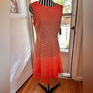 Covington Ombre Orange Lined Summer ZipUp Romantic Lace Knee Length Dress 10 NWT